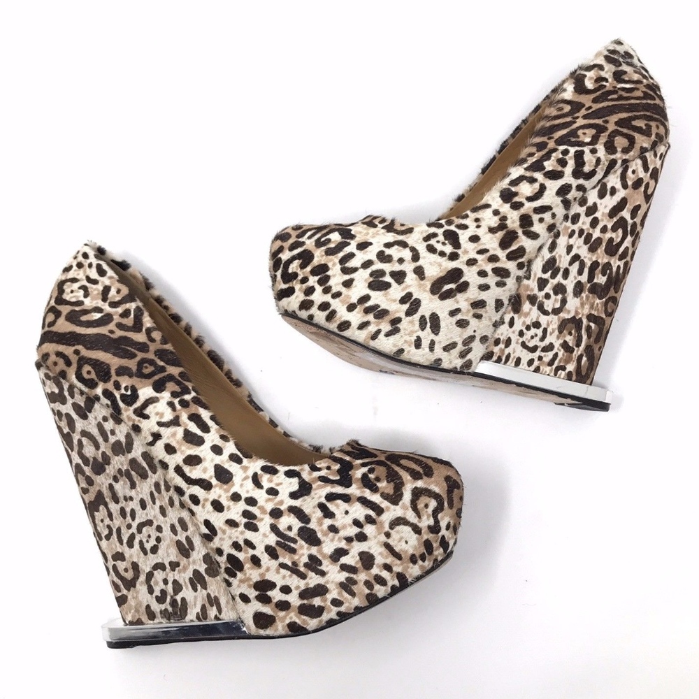 L.A.M.B. Brown White Fur Platform Dorothee Wedges_3